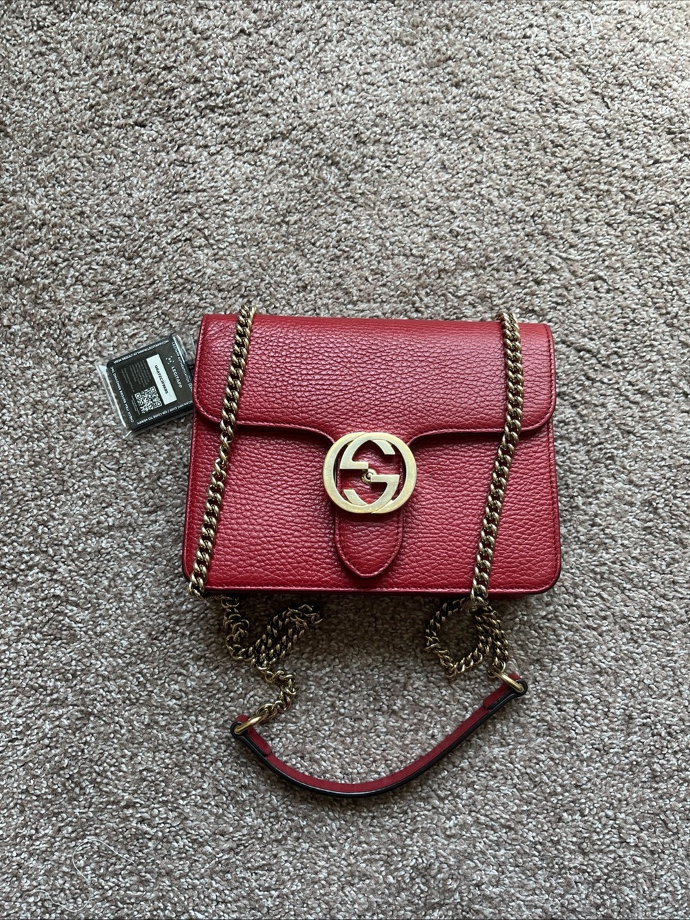 Gucci Interlocking G Red Pebbled Leather Chain Shoulder Bag Mod. 510303